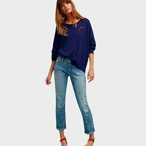 Pilcro Anthropologie Mid-Rise Distressed Metallic Dots Hyphen Jeans Good Cond 26